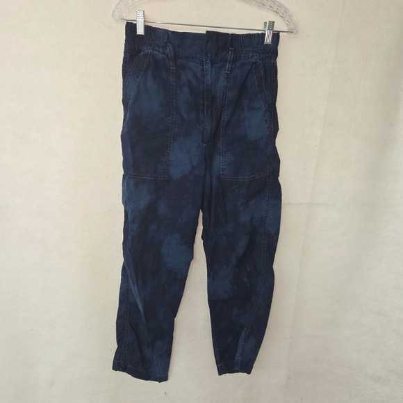 AMO Pants - AMO Paperbag Pant Women 26 Indigo Tie Dye High Rise Cotton Tapered Utility Crop